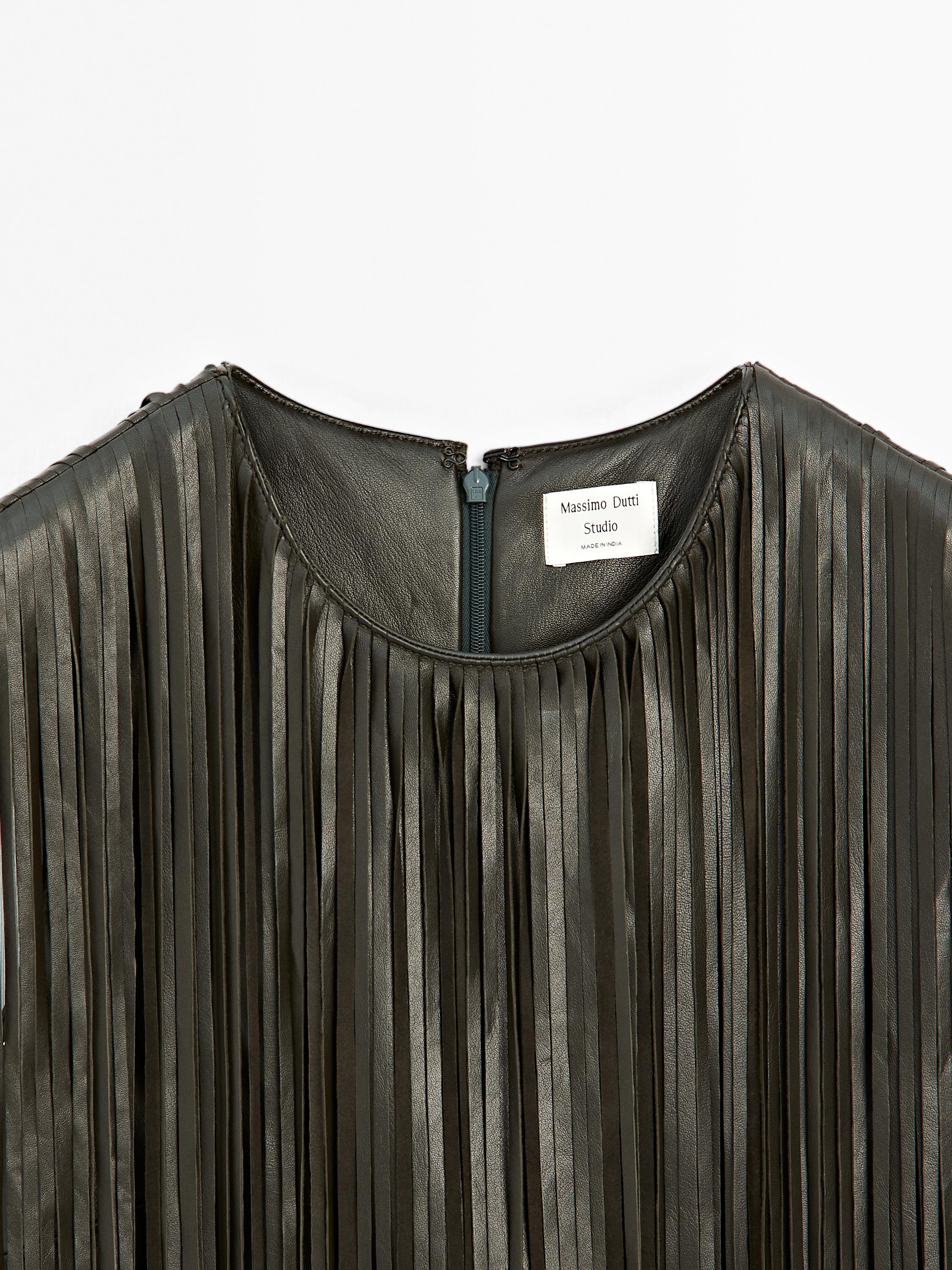 Short nappa leather dress with fringing - STUDIO